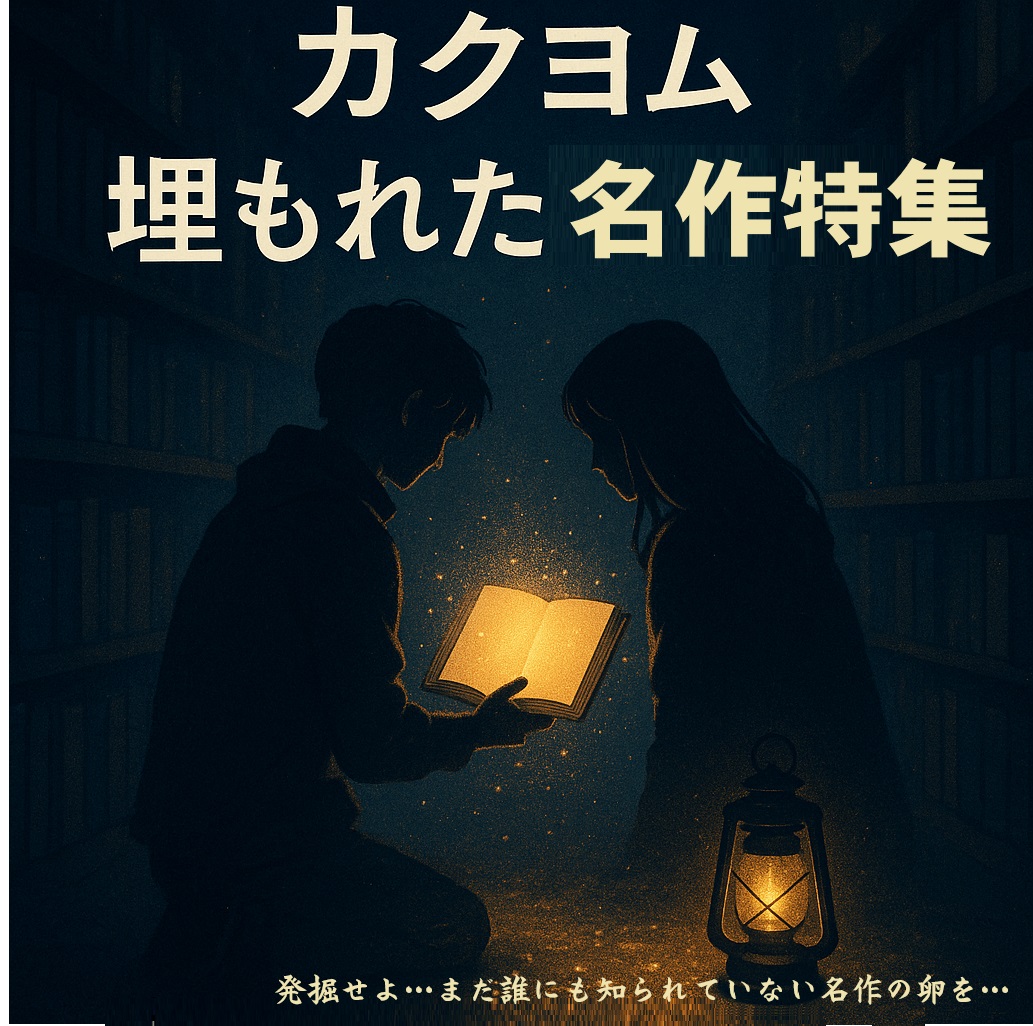 カクヨムの埋もれた名作特集。光に照らされる本の表紙。2025年最新おすすめ作品紹介。